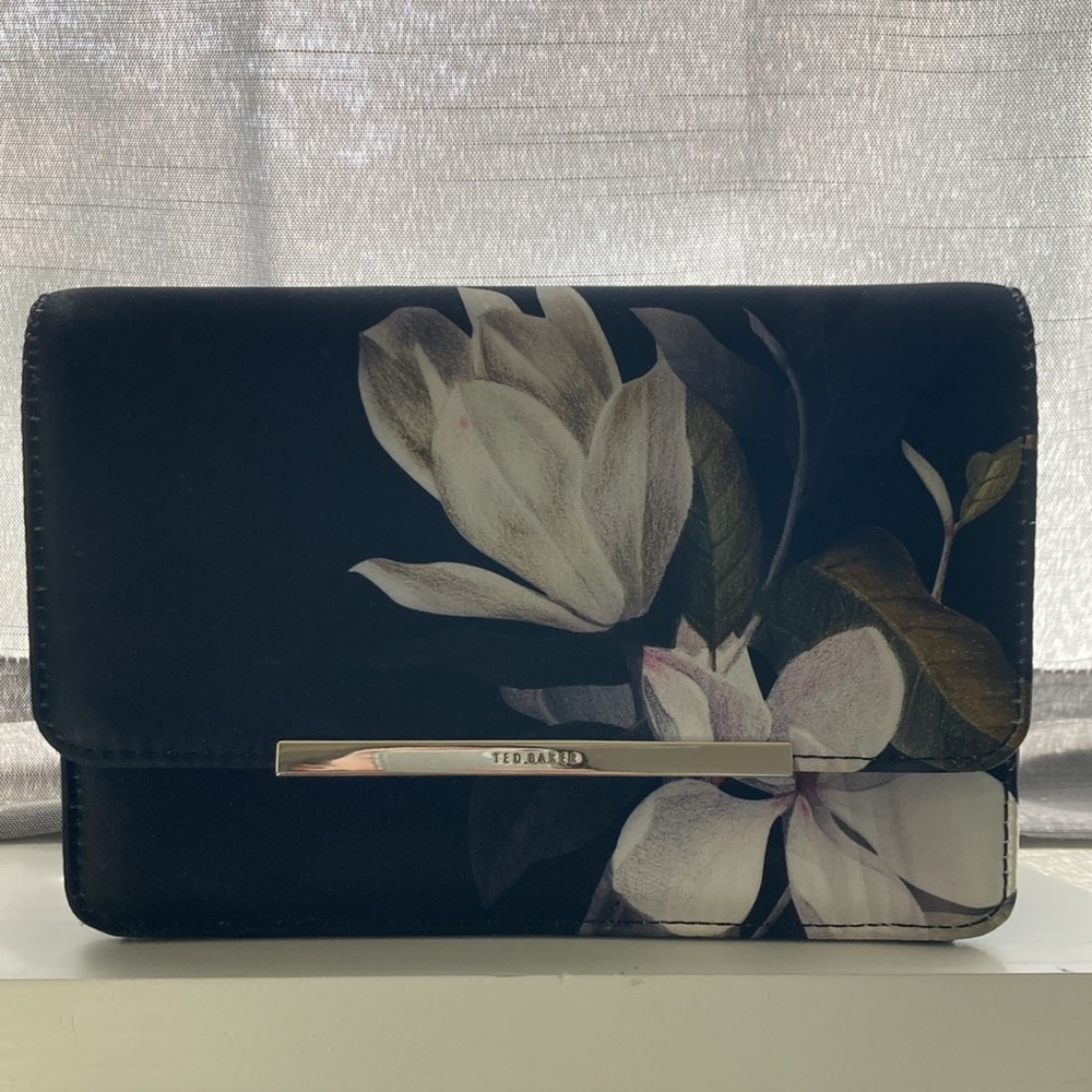 Ted Baker Satin Floral Black Clutch Purse - Picture 6 of 9